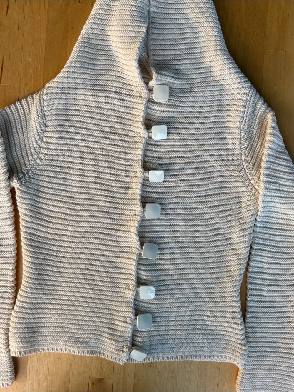 Cream Off-the-Shoulder Ribbed Button-Front Sweater - Picture 6 of 8